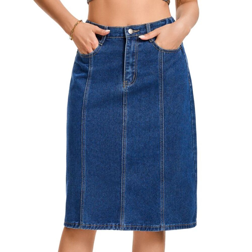 Women's A Line Midi Denim Skirt Dark Blue